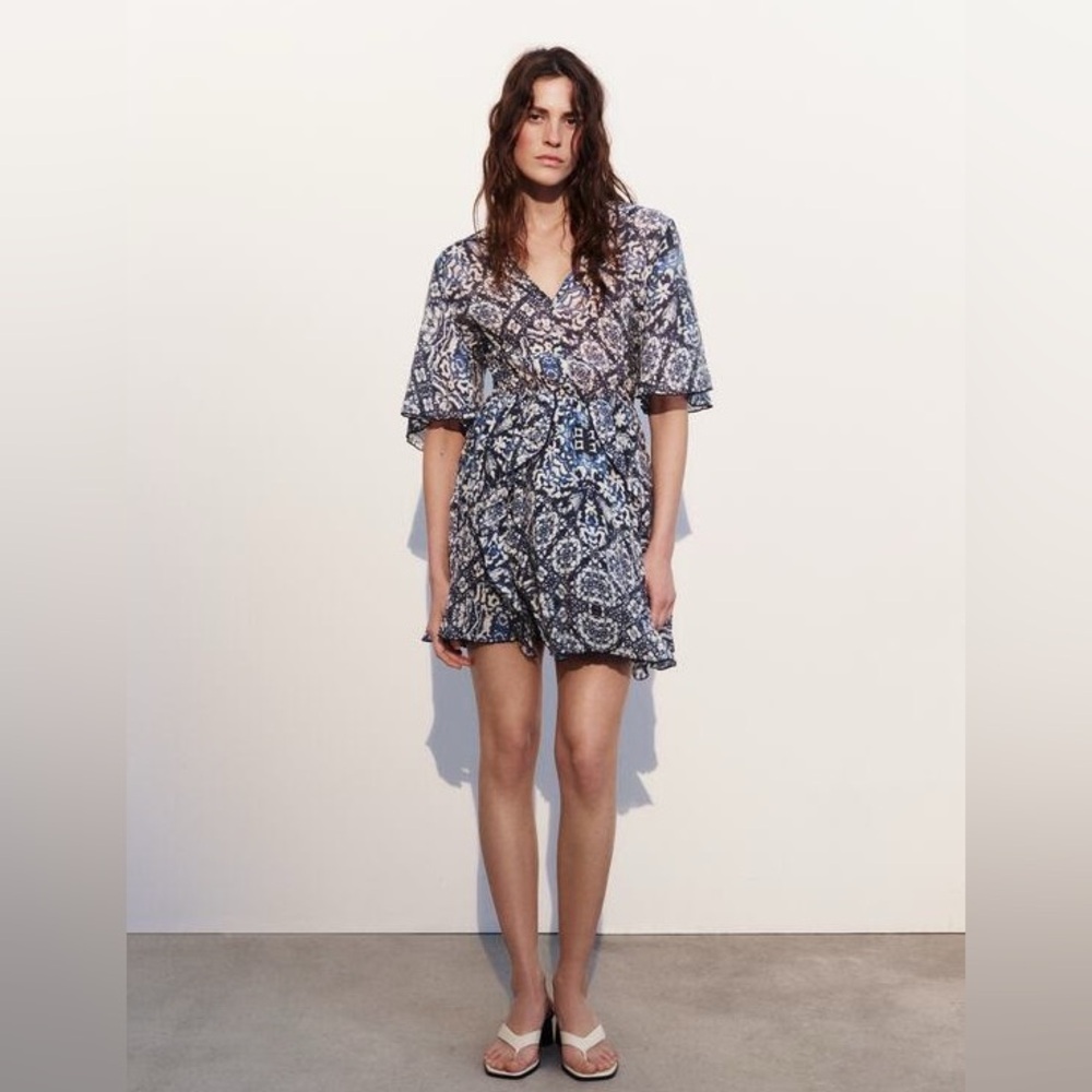 Zara Ruffled Print Mini Dress in Multicolor - Size S